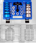 Crank Bearing Camshaft Seal Installer and Remover Set in blue case with labeled parts for automotive engine repair.