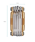 Crankbrothers Multi Tool M10 Gold Compact Trailside Essential with Hex Wrenches and Screwdrivers, 89mm x 42mm dimensions