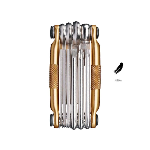 Crankbrothers Multi Tool M10 Gold Compact Trailside Essential with hex wrenches, screwdrivers, and Torx, ergonomic grips, 150g