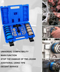 Crank Bearing Camshaft Seal Installer and Remover Set with 22pcs in blue case and usage examples for engine repair.