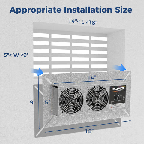 Crawl Space Ventilation Fan With Humidistat Dehumidistat And Freeze Protection Thermostat 220 CFM Air Out 18 By 9 By 2 Inch Housing CADPXS