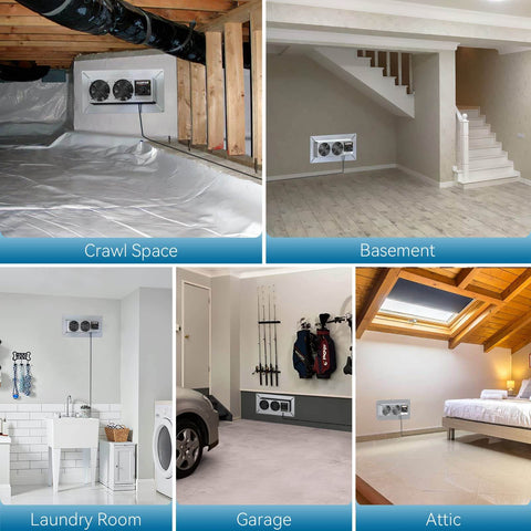 Crawl Space Ventilation Fan With Humidistat Dehumidistat And Freeze Protection Thermostat 220 CFM in various settings