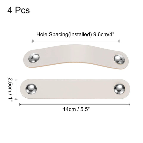 Four Pack Leather Drawer Pulls With Screws For Dressers And Cabinets Double Hole Design 96mm Hole Spacing Cream And Silver Finish