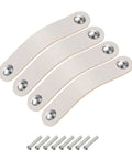 Four Pack Leather Drawer Pulls With Screws For Dressers And Cabinets Double Hole Design 96mm Hole Spacing Cream And Silver Finish