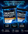Creatine Gummies 8500mg Complex Pre Workout Chews Muscle Growth Energy Sugar Free Vegan Blueberry Flavor 120 Count