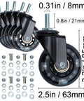 Heavy Duty Creeper Caster Wheels Set Of Six With Two And A Half Inch Polyurethane Rollers And Industrial Steel Bearings