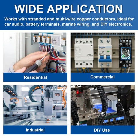 Wide application areas for 1800-Piece Tinned Copper Crimp Connectors Kit With Insulated Ferrules In AWG 22 To 8.