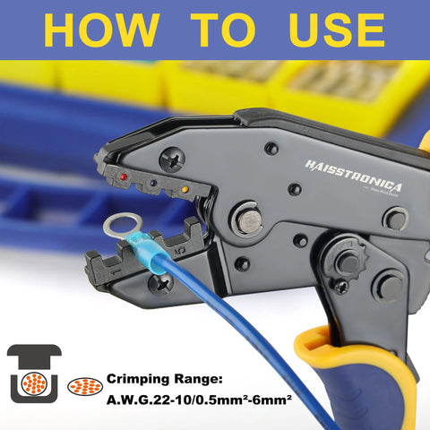 Marine Grade Heat Shrink Wire Connectors Kit With 380 Pieces crimping tool demonstration for 22 to 10 AWG wiring from Haisstronica