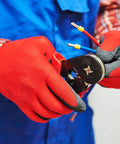 Hands holding wire crimping tool with wires, demonstrating use of 100 Pcs Non Insulated Butt Connectors 22 To 18 AWG Wire Connectors BN0.75