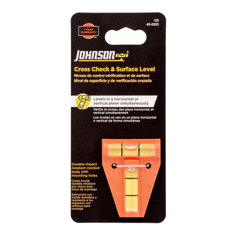 Cross Check Level For Quick Horizontal And Vertical Readings Ultra Compact And Lightweight Dual Direction Level With High Impact Orange Body Built Tough For Real Job Sites Accurate Readings Every Time Johnson Level And Tool packaging