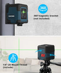 360 Degree Cross Line Laser With Self Leveling Delivers Bright Horizontal And Vertical Lines For Precise Tile Setting Cabinet Installation And Framing With 110 Degree Projection For Quick Easy Alignment And Reliable Battery Powered Operation mounted on a tripod