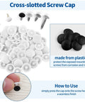 Cross-slotted screw caps in white and black from All In One 285Pcs 3 In 1 Eccentric Wheels Kit For Furniture Assembly With Cam Lock Fasteners Dowel Pins Nut And Bolt Set Pre Inserted Nuts Compatible With IKEA