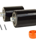 Crown PTH50 pallet jack front load wheels replacement kit with polyurethane wheels, pre-greased bearings, axles, and accessories.