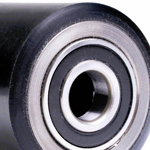 Close-up of Crown PTH50 pallet jack front load wheels replacement kit showing polyurethane wheel with pre-greased bearing.