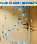 Cruise magnets decoration with colorful drink and sea animal magnets on a door