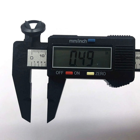 Digital caliper measuring Crush Washer Half Inch By Twenty Eight Steel For 223/556 Caliber Pack Of 5, showing 0.49 inch