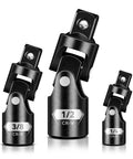 Universal Joint Socket Adapter Set Three Piece One Half Inch Three Eighth Inch One Quarter Inch Drives For Tight Access Swivel CRV Steel
