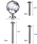 Crystal Glass Cabinet Knobs 30mm Ball Shape Pulls Set of 20 With Screws, shown with screw sizes for cabinets, drawers, and dressers.