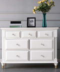 White dresser with Crystal Glass Cabinet Knobs 30mm Ball Shape Pulls Set of 20 With Screws for Cabinets Drawers; elegant and sparkling design.