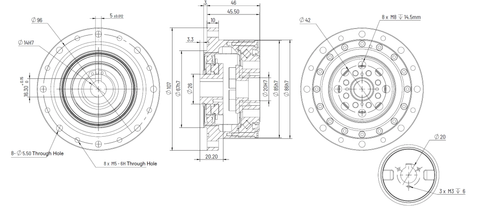 CS-25 Φ107mm Harmonic Drive Gear Ratio 100:1 - Strain Wave Gear Reducer technical drawing with dimensions