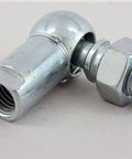 Close-up of CS13 13mm L-Shape Ball Joint Rod End Bearing showing threaded male and female ends with metallic finish.