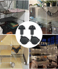 4 Pack Black Plastic Connectors with Pulleys for travel suitcases, carry-on luggage, shown with modular pet enclosures and storage units