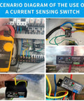 AC Current Sensing Switch Relay 0 to 50 Amp Normally Open Or Normally Closed Current Sensor Monitoring Relay With PLC Linkage Signal And Overload Protection M3060 in use scenario diagram with wiring and installation details.