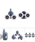 Curved Glass Shower Door Rollers 8PCS Twin Top and Bottom Double Wheel Runners for Bathroom Sliding Doors, full set view.
