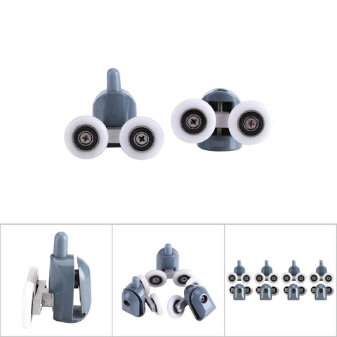 Curved Glass Shower Door Rollers 8PCS Twin Top and Bottom Double Wheel Runners for Bathroom Sliding Doors, full set view.