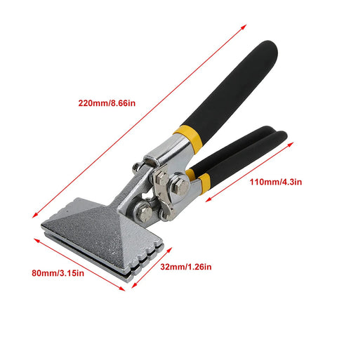 Curved Metal Sheet Seaming Pliers Heavy Duty Manual Bender with non-slip grip, 220mm length, flat head for metal fabrication projects.