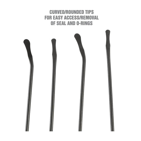 O Ring And Seal Removal Pick Set With Short And Long Spoon Picks, Pro Grade Contoured Automotive Tools, 4-piece pick set