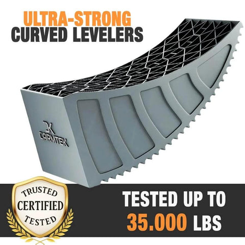 Fast And Easy RV Leveling Kit With 6 Inch Levelers Wheel Chocks Rubber Mats And Carry Bag For Travel Trailers For Stable Quick Setup And Safer Parking On Any Surface Carmtek, ultra-strong curved leveler