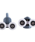 Curved Glass Shower Door Rollers 8PCS Twin Top and Bottom Double Wheel Runners for Bathroom Sliding Doors, front and side view.
