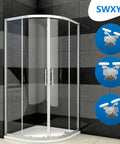 8 Piece Shower Door Roller Set with 23mm Aluminum Alloy Rollers shown on curved glass shower doors, featuring anti-collision blocks.