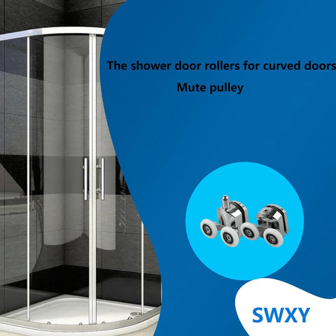 8 Piece Shower Door Roller Set, 23mm Aluminum Alloy Replacement Rollers for 4 to 6mm Glass Doors with Anti Collision Block shown installed