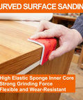 Hand using 28 Pcs Grit Sanding Sponges Set Wet Dry Foam Hand Sander on wood edge for curved surface sanding
