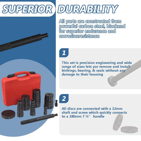 52 in 1 Custom Bushing Driver Set with red case and multiple bushing drivers, designed for superior durability and corrosion resistance.