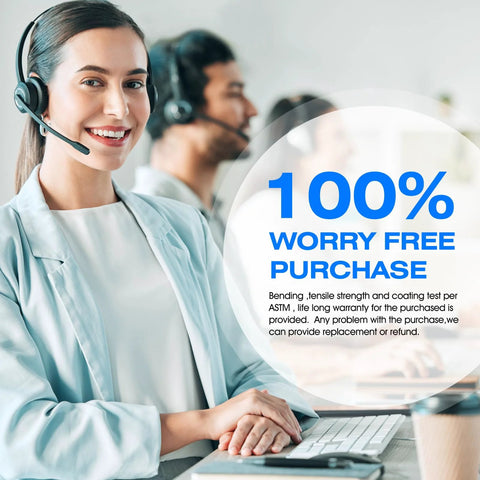 Customer service representative in a call center promoting 100% worry-free purchase warranty and satisfaction guarantee