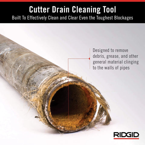 Heavy Duty 3 Inch C Cutter Cable Cleaning Tool For Drain Lines Grabs Debris And Twists It Onto Cable Head For Fast Wall To Wall Cleaning Clears Grease Debris And Tough Blockages In Residential And Commercial Pipes shown cleaning inside a pipe.