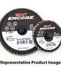 Two abrasive flap discs with labels, showing 60 grit size for grinding and finishing applications.