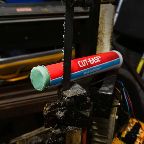 Cutting Lubricant Stick 1Lb For Smooth Cuts And Heat Dispersion On Sawblades shown on bandsaw
