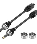 Rear Left And Right CV Axle And Wheel Bearing Kit For Polaris RZR S 900 And RZR 4 900 EPS RZR Trail S 900 And 1000 General 1000 EPS And 4 1000 EPS 2015 2016 2017 2018 2019 2020 2021 2022 60 Inch CV Axle Heavy Duty Replacement With Bearings And Seals product image showing two axles and bearings.