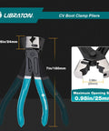 CV Boot Clamp Pliers For Clic And Clic-R Clamps 7 Inch Heavy Duty Spring Loaded Hose Clamp Tool, teal handles, black jaws.
