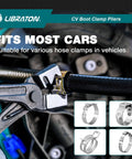 CV Boot Clamp Pliers For Clic And Clic-R Clamps 7 Inch Heavy Duty Spring Loaded Hose Clamp Tool in use on vehicle clamp