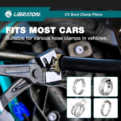 CV Boot Clamp Pliers For Clic And Clic-R Clamps 7 Inch Heavy Duty Spring Loaded Hose Clamp Tool in use on vehicle clamp