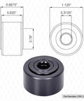 Technical drawing and photo of ✝️ 1 pcs cyr 1 1/8 s yoke cam follower roller bearing, 0.3125" bore x 1.1250" OD x 0.6875" width chrome steel.