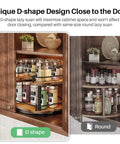 12 Inch D Shaped Lazy Susan Spice Rack Organizer in cabinet, height adjustable, shows rotating wood turntable for space-saving access.