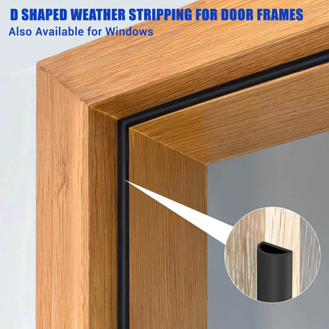 Weather Stripping Door Seal Self Adhesive Weather Strip Silicone D Shaped Door Seal Strip for Door Frame/Window Seal, 20Ft, Black