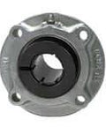 Front view of 55mm piloted flange sealed ball bearing cartridge single unit Accu-Loc nickel-plated cast iron flanged housing UEFCS211NP.