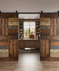 72 Inch By 84 Inch Knotty Pine Double Sliding Barn Door Kit With S Style Finish DIY Ready Multi Color Panels Heavy Duty